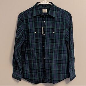 NWT Crewcuts Boys Navy Green Black Plaid Button-Up Shirt Size 12